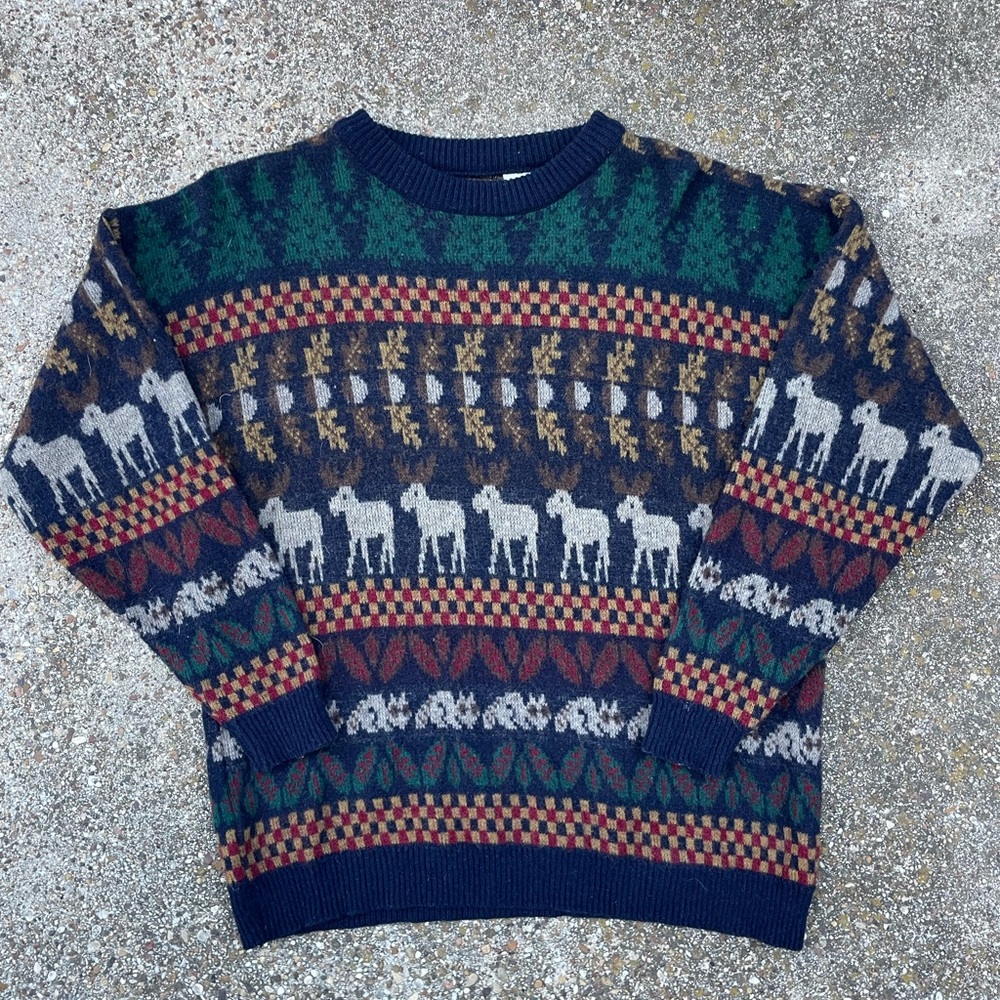 Men's Geometric Patterned Crewneck Sweater Cozy Wool Itailian